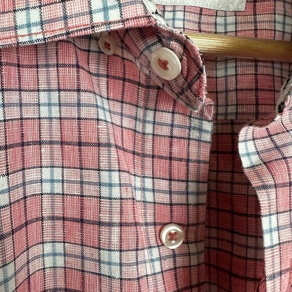 Tommy Bahama Linen Sorona Pink Plaid Button Up Shirt Men’s L EUC - Picture 3 of 11